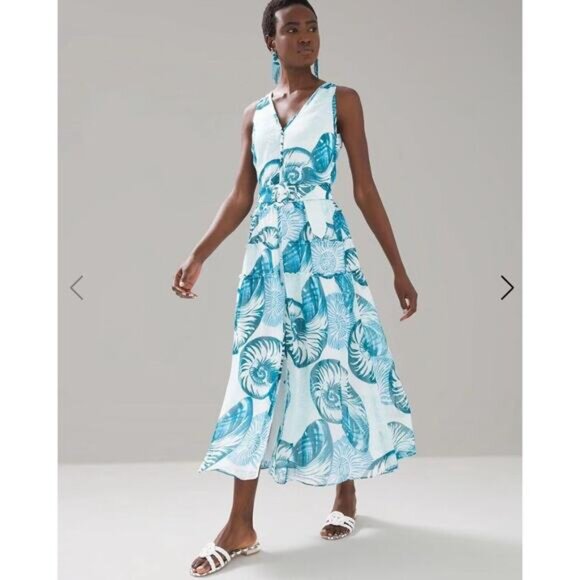 WHBM Sleeveless Nautilus Shirt Dress Women’s Size 2 Midi Button Front Belted - Picture 9 of 9